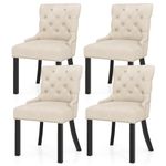 Gianex Upholstered Dining Chairs Set of 4, Wood Wingback Accent Chairs w/Rubber Wood Legs & Nailhead Button Tufted Back, Mid-Century Velvet Side Chairs for Restaurant, Kitchen, Living Room, Beige