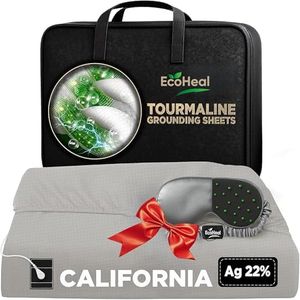 Luxury Tourmaline Grounding Sheets California 20% Silver Fiber, 76% Tourmaline Cotton, 4% Silk, SGS Quality Certified Grounded Well Bed Sheet - Conductive Earth Fitted Sheet for Better Sleep, Beige