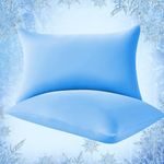 Elegear Cooling Pillow Cases for Hot Sleepers, Japanese Q-Max>0.55 Arc-Chill Cooling Pillowcases, Double Sided Elastic Cooling Pillow Covers with Hidden Zipper, Set of 2 - Blue Standard & Queen Size