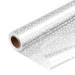 HOMPAL 115Ft Clear Cellophane Wrap Roll 33''x115Ft, 2.5 Mil Thick Clear Cellophane Wrapping Paper|Christmas Wrap Roll|Cellophane Roll | Cellophane Wrap for Christmas Halloween Gifts, Baskets, Flowers (white dot)