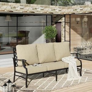 HERA'S HOUSE Patio Furniture Sofa, All-Weather Outdoor 3 Seats Couch, Outdoor Patio Couch with Deep Seating and Olefin Cushions for Lawn Garden Backyard Balcony
