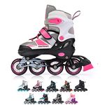 Inline Skates Children's Kids Inliners Roller Skates Roller Blades ABEC 7 Carbon Children's Inline Skates Adjustable Shoe Size (Pink/Grey, M 34-37)