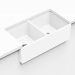 VELANSO Velaro Farmhouse Kitchen Sink 33 Inch, Fireclay Apron Front Farmhouse Double Bowl Undermount Kitchen Sink in White, 33"x18"x10", F8233-BW (White, 33 Inch Double Bowl)