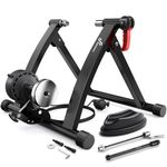Sportneer Bike Trainer - Magnetic Stationary Bike Stand for 26-28" & 700C Wheels - Adjustable 6 Level Resistance Bike Trainer Stand for Indoor Riding with Thru Axle Adapter & Front Wheel Riser Block