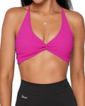 Danysu Women's Workout Sports Bras Backless Padded Low Impact Bra Yoga Crop Tank Top Twirl Front Hot Pink S