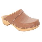 Bjork Maja Wood Open Back Leather Clogs (EU-38, Brown)