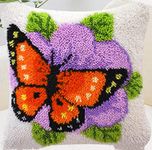 3D Pillow Latch Hook Embroidery Kits DIY Pillow Materials Package Crocheting Rug Yarn Cushion Embroidery Set fit for Beginners Embroidery Kit Pillowcase Cushion (Butterfly)