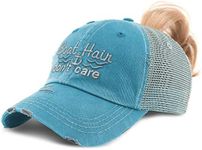 Womens Ponytail Cap Boat Hair Don't Care Style B Yacht Distressed Trucker Caps, Turquoise Design Only, One Size