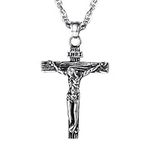 PROSTEEL Cross Necklace for Men, Jesus Crucifix Cross Pendant with Adjustable Chain Hypoallergenic Silver Christian Jewellery Gift (with Gift Box)