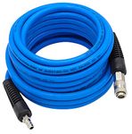 YOTOO PVC Air Compressor Hose 15m Long 6mm ID X 11mm OD 300 PSI with Bend Restrictors, 1/4" Europe Quick Coupler and Plug, Blue