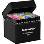 Tongfushop 100 Colored Marker Set, Colouring Pens, Permanent Marker Pens, Art Pens for Kids & Adults, Twin Markers for Drawing, Sketching, Anime and Manga with Carrying Case and Storage Base