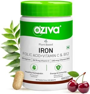 OZiva Iron Supplement with Folic Acid, Vitamin C & B12 | Supports hemoglobin, energy & immunity | For Men & Women - 60 Tablets