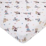 NoJo Disney Mickey Mouse Light Blue, White, and Tan Donald Duck, Goofy, and Pluto Super Soft Nursery Fitted Crib Sheet