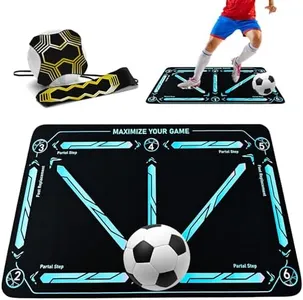 Soccer Training Mat with Adjustable Soccer Trainer - Non-Slip Soccer Training Equipment for Kids Youth to Boost Speed, Strength & Coordination | Soccer Trainer for Indoor/Outdoor Drills