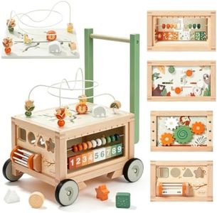 Joyreal Wooden Baby Walker - 9-in-1 Push Walker with Activity Cube