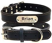 TagME Personalised Leather Dog Collars, Thick Genuine Leather, Laser Engraved Nameplate, Clear On Collar ID Tags, Fits Large Dogs, Black