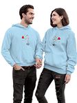 YAGNAPURUSHFAB Men's & Women's Casual LO+VE Love Printed Full Sleeve Cotton T Shirt, Warm Pullover Monkey Cap, Hooded Neck, Regular Fit, Sweatshirts Hoodies for Couple- Pack of 2 Sky Blue