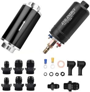 EVIL ENERGY 100 Micron Inline Fuel Filter with 6AN 8AN 10AN Adapter Bundle with 300LPH 12V External Inline Fuel Pump Electric High Flow