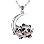 YAFEINI Panda Necklace for Women Girls Sterling Silver Panda Pendant Necklace Moon Double Pandas Jewellery Gift for Mum Daughter