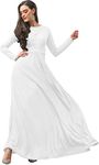 koh koh Plus Size Womens Long Full Sleeve Sleeves Flowy Empire Waist Fall Winter Modest Formal Floor Length Abaya Muslim Gown Gowns Maxi Dress Dresses, Ivory White 3XL 22-24