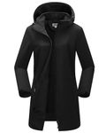 Outdoor Ventures Women's Softshell Long Jacket with Hood Fleece Lined Windproof Jacket for Women Waterproof Windbreaker Black S