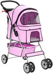 BestPet Pink 4 Wheels Pet Stroller Cat Dog Cage Stroller Travel Folding Carrier 04T