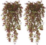 Artificial Hanging Vine Plants for Outdoor Decor, Plastic Ivy Garland Fake Vines Grass Greenery Home Garden Window Box Indoor Party UV Resistant Wedding Wall Decoration Decorations- Red 4 Bundles