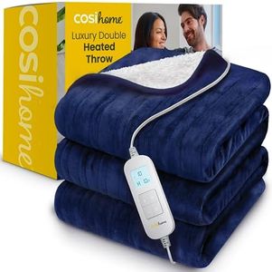 Cosi Home Couverture Chauffante Electrique, Plaid Chauffant Double XXL 200 x 150cm, 10 réglages de Chaleur, Lavable en Machine, Télécommande numérique, Minuterie 10h - Bleu Marine