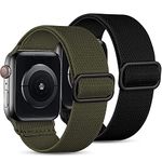 JUVEL Pack 2 Strap Compatible with Apple Watch Straps 45mm 44mm 41mm 40mm 38mm 42mm 49mm, Nylon Sport Elastic Replacement Solo Loop for iWatch SE Ultra Series 8 7 6 5 4 3 2 1, Black/Green