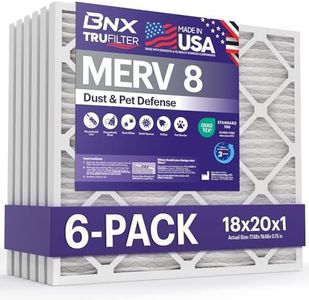 BNX TruFilter 18x20x1 Air Filter MERV 8 (6-Pack) - MADE IN USA – Dust & Pet Defense Electrostatic Pleated Air Conditioner HVAC AC Furnace Filters for Dust, Pet, Mold, Pollen MPR 600 – 700 & FPR 5