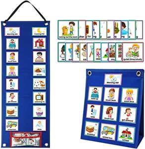 Kids Visual Schedule Calendar Chart,Autism Daily Chore Routine Chart With 70 Cards Autism Learning Materials Kids Visual Behavioral Tool Wall Planner for Home School Classroom Boys Girls Children (Bule)