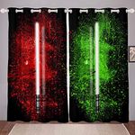 Lightsaber Curtains Red Green Tie Dye Curtains for Bedroom Living Room for Kids Boys Teens Future Technology Windows Drapes Soft Lightweight Room Decoration,W66*L90