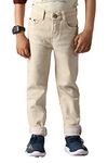 ADBUCKS Boys Jeans Stretchable Denim Fabric Regular Fit Button with Fly Zip Beige