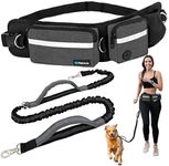 PetAmi Hands Free Dog Leash, Dog Running Leash Belt Bag for Walking, Jogging, Dog Waist Double Zipper Pouch with Poop Bag Dispenser, Dual Padded Handles Reflective Bungee Leash, Single