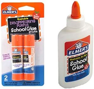 Elmer's bundle Washable Liquid School Glue, White, Dries Clear, 4 fl oz Plus Disappearing Purple Elmer's School Glue Stick, 7g, 2pk