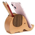 HyFanStr Birthday Gifts for Women and Men, Wooden Phone Stand Cute Elephant Gifts for Women Men, Desk Decoration Pencil Holders, Unique Pen Pot Stationary Pen Holder Presents for Birthday