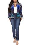 Yutuwomsfushi Womens Long Sleeve Sequin Open Front Zipper Jacket with Ribbed Cuffs Midnight Small