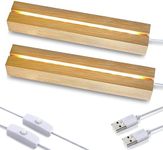 ZEERSHEE 2 Pcs 9.4 Inch Wooden Rectangle LED Light Display Pedestal for Acrylic and Plexiglass Crystal Glass Resin Night LED Light Lamp Base with USB Switch(Warm Light)