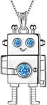 Aurora Tears Robot Pendant Necklaces 925 Sterling Sliver Cool Robot Blue Cubic Zirconia Jewelry for Robotic Lovers Men and Women DP0342W