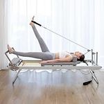 Pilates Reformer Machine for Home Workouts with Foldable Frame, Pilates Reformer with 5 Resistance Cords, Easy to Move and Store, Features Sturdy Library Wheels