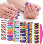 SILPECWEE 5 Sheets Rainbow Nail Wraps for Women Nail Polish Strips Self Adhesive Nail Polish Stickers Gel Nail Strips Stick on Nails for Manicure Design with 1pc Nail File