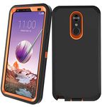 Annymall Rugged Cellular Phone Case for LG Stylo 4 Plus, Hybrid High Impact Resistant, Shockproof, Tri-Layer Heavy Duty with Built-in Screen Protector (Black/Orange)