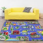 Capslpad Kids Play Rug for Playroom 5.2x3.3 ft Town City Road Map Car Mat Play Mat Educational Learning Carpet Area Rug for Boy Girl Toddler Bedroom Playroom, Blue