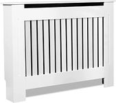 Radiator Cover White Radiator Cover, Vertical Slatted Modern Radiator Covers MDF Wood Cabinet Shelf Heating Covers for Living Room, Hallway, 19D x 111W x 82H CM