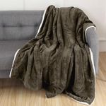 Elegant Comfort Luxury Ultra-Plush Velvet Touch Fleece Throw Soft, Warm, Cozy| Micromink Sherpa-Backing Reversible Blanket for Bed, Sofa and Couch, Solid Brown