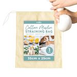 Muslin Cloths (35cm x 25cm) Cheese Cloths for Straining, Reusable Organic Muslin Cloth for Cooking & Straining - Unbleached Cotton Strainer Bag with Drawstring, for Juices, Milks and Wine (1 Pack)