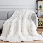 Uttermara Shaggy Faux Fur Weighted Blanket 15lbs, Super Soft Plush Fleece and Cozy Sherpa Reverse, Decorative Long Fur Throw Blankets 60"x80" Cream