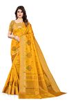 SERONA FABRICS Women's Assam Cotton Silk With Golden Border Thread Embroidery Saree With Blouse Piece