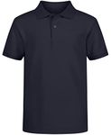 IZOD Boys School Uniform Short Sleeve Polo Shirt, Button Closure, Comfortable & Soft Pique Fabric, Navy, 8 Husky