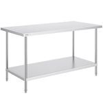 VEVOR 30 x 60 x 34 Inch, Heavy Duty Metal Worktable with 3 Adjustable Height Levels, Commercial Workstation for Kitchen Garage Restaurant Backyard, Silver, 762 x 1524 x 864 mm